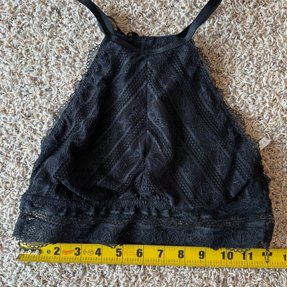 Aerie Black High Neck Lace Eyelet Racerback Bralette Small - Picture 10 of 12